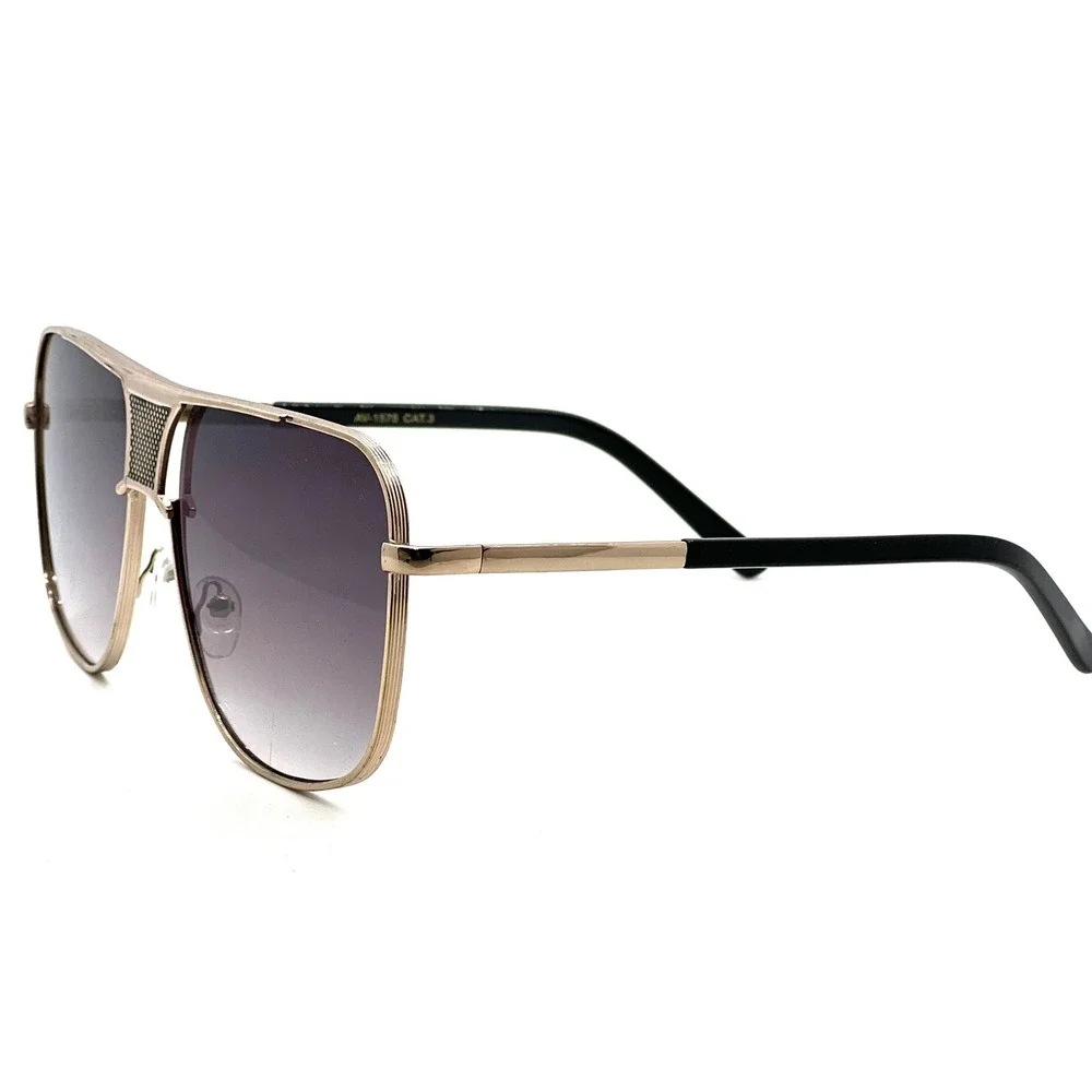 Gold Aviator Sunglasses Square Frame Gradient Lens Fashion Shades Casual Driving